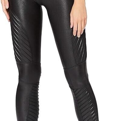SPANX Black Moto Leggings Faux Leather For Girls Slim Fit, Size S